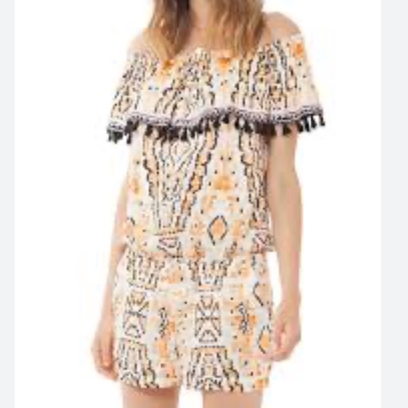Hale Bob | NWT Olga Off The Shoulder Tiered Aztec Boho Tassel Play Suit Romper S - Picture 1 of 3